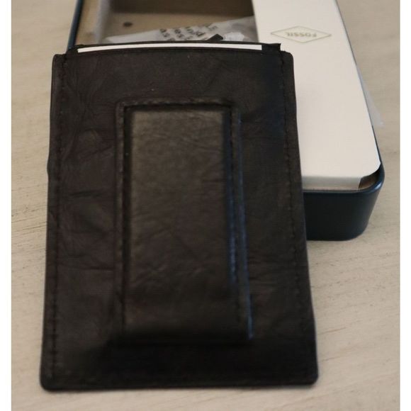 Fossil Black Neel Magnetic Card Case Leather Wallet w/Metal Case RFID Protection - Picture 5 of 8